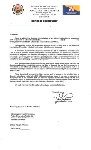 Notice of Discrepancy (NOD)